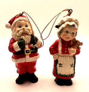Vintage MCM Holiday Memories Collector Ornament Santa And Mrs. Claus